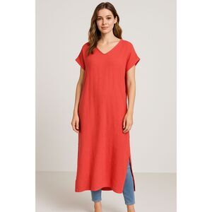 Eileen Fisher 100% Organic Cotton Shift Dress Red | Size M